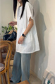 Korean Chic Niche Round Neck Loose Big Pocket Dress in White