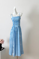 Real Shot Cost-Effective! French Style Blue Plaid Off-Shoulder Spaghetti Straps Dress Women's Summer Vacation Lace Tube Top Dress