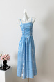 Real Shot Cost-Effective! French Style Blue Plaid Off-Shoulder Spaghetti Straps Dress Women's Summer Vacation Lace Tube Top Dress