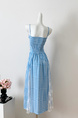 Real Shot Cost-Effective! French Style Blue Plaid Off-Shoulder Spaghetti Straps Dress Women's Summer Vacation Lace Tube Top Dress