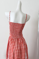 Real Shot Cost-Effective! French Style Red Plaid Off-Shoulder Spaghetti Straps Dress Women's Summer Vacation Lace Tube Top Dress