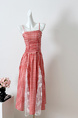 Real Shot Cost-Effective! French Style Red Plaid Off-Shoulder Spaghetti Straps Dress Women's Summer Vacation Lace Tube Top Dress