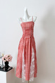 Real Shot Cost-Effective! French Style Red Plaid Off-Shoulder Spaghetti Straps Dress Women's Summer Vacation Lace Tube Top Dress
