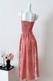 Real Shot Cost-Effective! French Style Red Plaid Off-Shoulder Spaghetti Straps Dress Women's Summer Vacation Lace Tube Top Dress