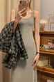 Gray Vest Dress Women's Summer 2025 New Korean Style Retro Design Long Skirt Temperament Waist-Controlled Skirt