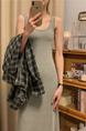 Gray Vest Dress Women's Summer 2025 New Korean Style Retro Design Long Skirt Temperament Waist-Controlled Skirt