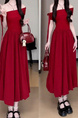 Red High Quality and Quality! French Style Bardot Dress Women's Summer Unique and Beautiful Puffy Bud Long Dress