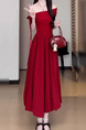 Red High Quality and Quality! French Style Bardot Dress Women's Summer Unique and Beautiful Puffy Bud Long Dress