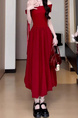Red High Quality and Quality! French Style Bardot Dress Women's Summer Unique and Beautiful Puffy Bud Long Dress