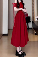 Red High Quality and Quality! French Style Bardot Dress Women's Summer Unique and Beautiful Puffy Bud Long Dress