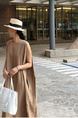 Beige South Korea Dongdaemun Solid Color Big Swing Versatile Mesh Cotton and Linen Sleeveless Slit Dress Vest Dress with Pockets and Belt