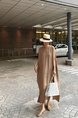 Beige South Korea Dongdaemun Solid Color Big Swing Versatile Mesh Cotton and Linen Sleeveless Slit Dress Vest Dress with Pockets and Belt