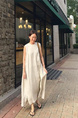 Light Beige South Korea Dongdaemun Solid Color Big Swing Versatile Mesh Cotton and Linen Sleeveless Slit Dress Vest Dress with Pockets and Belt