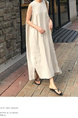 Light Beige South Korea Dongdaemun Solid Color Big Swing Versatile Mesh Cotton and Linen Sleeveless Slit Dress Vest Dress with Pockets and Belt