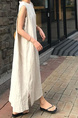 Light Beige South Korea Dongdaemun Solid Color Big Swing Versatile Mesh Cotton and Linen Sleeveless Slit Dress Vest Dress with Pockets and Belt