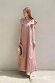 Dusty Pink New Style Sleeveless Long Loose Slim Dress Simple Temperament Solid Color Long Skirt with Pockets on Both Sides