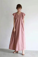 Dusty Pink New Style Sleeveless Long Loose Slim Dress Simple Temperament Solid Color Long Skirt with Pockets on Both Sides