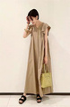 Beige New Style Sleeveless Long Loose Slim Dress Simple Temperament Solid Color Long Skirt with Pockets on Both Sides