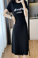 Black Real Shot Lace-Up Dress Pony Letter Waist Slimming Mid-Length T-Shirt Dress Women Summer