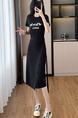 Black Real Shot Lace-Up Dress Pony Letter Waist Slimming Mid-Length T-Shirt Dress Women Summer