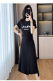 Black Real Shot Lace-Up Dress Pony Letter Waist Slimming Mid-Length T-Shirt Dress Women Summer