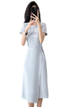 Light Blue Real Shot Lace-Up Dress Pony Letter Waist Slimming Mid-Length T-Shirt Dress Women Summer