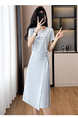 Light Blue Real Shot Lace-Up Dress Pony Letter Waist Slimming Mid-Length T-Shirt Dress Women Summer