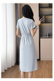 Light Blue Real Shot Lace-Up Dress Pony Letter Waist Slimming Mid-Length T-Shirt Dress Women Summer