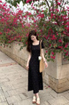 Black Spot Cut Cake Homemade Small French Square Collar Floral Temperament Slim Dress Fat MM Large Size Women's Clothing