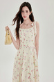 Cream Pink Suspender Dress for Girls in Summer, Fairy-Like, Forest-Style, Sleeveless Long Dress for Beach Vacation, Petite