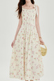 Cream Pink Suspender Dress for Girls in Summer, Fairy-Like, Forest-Style, Sleeveless Long Dress for Beach Vacation, Petite