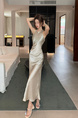 In Stock Real Shot Fashionable Delicate Glossy Advanced Acetate Satin Sleeveless Halter Dress Pleated Craft Maxi Dress in Silver