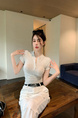 Real Shot Summer Korean-Style Slim-Fit Raglan Button Pleated Design Slimming Short-Sleeved Women's Solid Color Top T-shirt in Light Gray