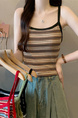 Real Shot Wholesale Price 2025 Summer New Sweet and Spicy Casual Contrast Color Striped Camisole Versatile Knitted Top in Beige and Black