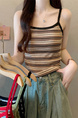 Real Shot Wholesale Price 2025 Summer New Sweet and Spicy Casual Contrast Color Striped Camisole Versatile Knitted Top in Beige and Black