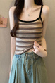 Real Shot Wholesale Price 2025 Summer New Sweet and Spicy Casual Contrast Color Striped Camisole Versatile Knitted Top in Beige and Black