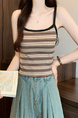 Real Shot Wholesale Price 2025 Summer New Sweet and Spicy Casual Contrast Color Striped Camisole Versatile Knitted Top in Beige and Black