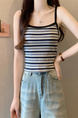Real Shot Wholesale Price 2025 Summer New Sweet and Spicy Casual Contrast Color Striped Camisole Versatile Knitted Top in Beige and Navy Blue
