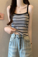Real Shot Wholesale Price 2025 Summer New Sweet and Spicy Casual Contrast Color Striped Camisole Versatile Knitted Top in Beige and Navy Blue