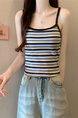 Real Shot Wholesale Price 2025 Summer New Sweet and Spicy Casual Contrast Color Striped Camisole Versatile Knitted Top in Beige and Navy Blue
