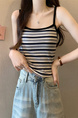 Real Shot Wholesale Price 2025 Summer New Sweet and Spicy Casual Contrast Color Striped Camisole Versatile Knitted Top in Beige and Navy Blue