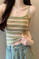 Real Shot Wholesale Price 2025 Summer New Sweet and Spicy Casual Contrast Color Striped Camisole Versatile Knitted Top in Green and Beige