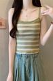 Real Shot Wholesale Price 2025 Summer New Sweet and Spicy Casual Contrast Color Striped Camisole Versatile Knitted Top in Green and Beige