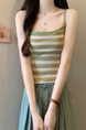 Real Shot Wholesale Price 2025 Summer New Sweet and Spicy Casual Contrast Color Striped Camisole Versatile Knitted Top in Green and Beige