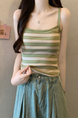 Real Shot Wholesale Price 2025 Summer New Sweet and Spicy Casual Contrast Color Striped Camisole Versatile Knitted Top in Green and Beige