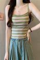 Real Shot Wholesale Price 2025 Summer New Sweet and Spicy Casual Contrast Color Striped Camisole Versatile Knitted Top in Green and Beige