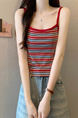 Real Shot Wholesale Price 2025 Summer New Sweet and Spicy Casual Contrast Color Striped Camisole Versatile Knitted Top in Red and Beige