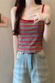 Real Shot Wholesale Price 2025 Summer New Sweet and Spicy Casual Contrast Color Striped Camisole Versatile Knitted Top in Red and Beige