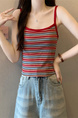 Real Shot Wholesale Price 2025 Summer New Sweet and Spicy Casual Contrast Color Striped Camisole Versatile Knitted Top in Red and Beige