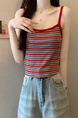 Real Shot Wholesale Price 2025 Summer New Sweet and Spicy Casual Contrast Color Striped Camisole Versatile Knitted Top in Red and Beige